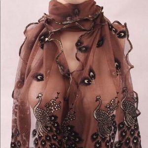 New brown chiffon peacock wrap/shawl/scarf.
